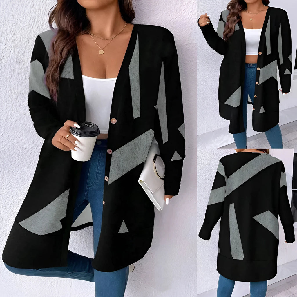 Black plus size casual coat with Japanese Korean styling and button stitching details