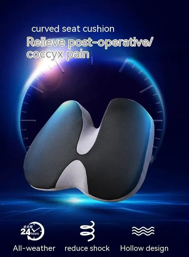 Curved bevel seat cushion in solid colour with memory foam core for tailbone and anal support