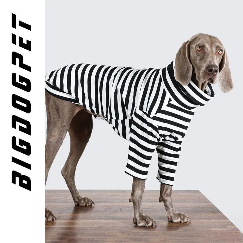 Black and white thin polyester inner layer dog clothing for large breeds, showing size tags M to XXXL.