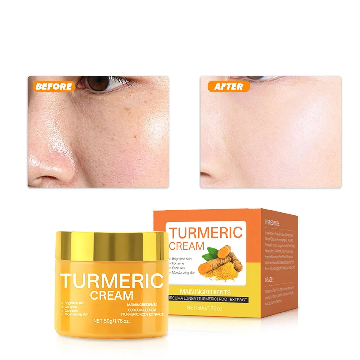 50g brightening moisturising cream jar with hydrating formula measuring 53mm × 48mm