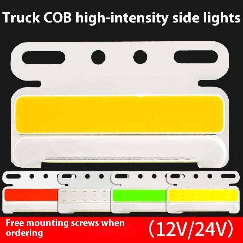 12V 24V aluminium alloy LED COB truck side marker light in red, yellow, green, blue, and white.