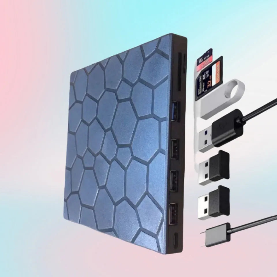 Black external USB CD/DVD drive with compact rectangular design for laptop and desktop computers