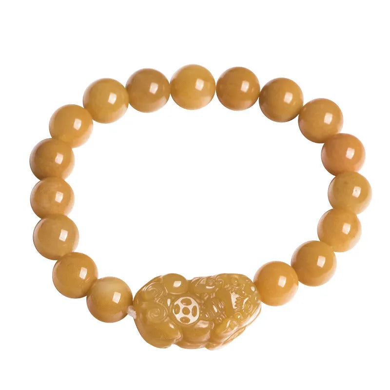 Natural Golden Thread Jade bracelet with carved coin beads in two size options