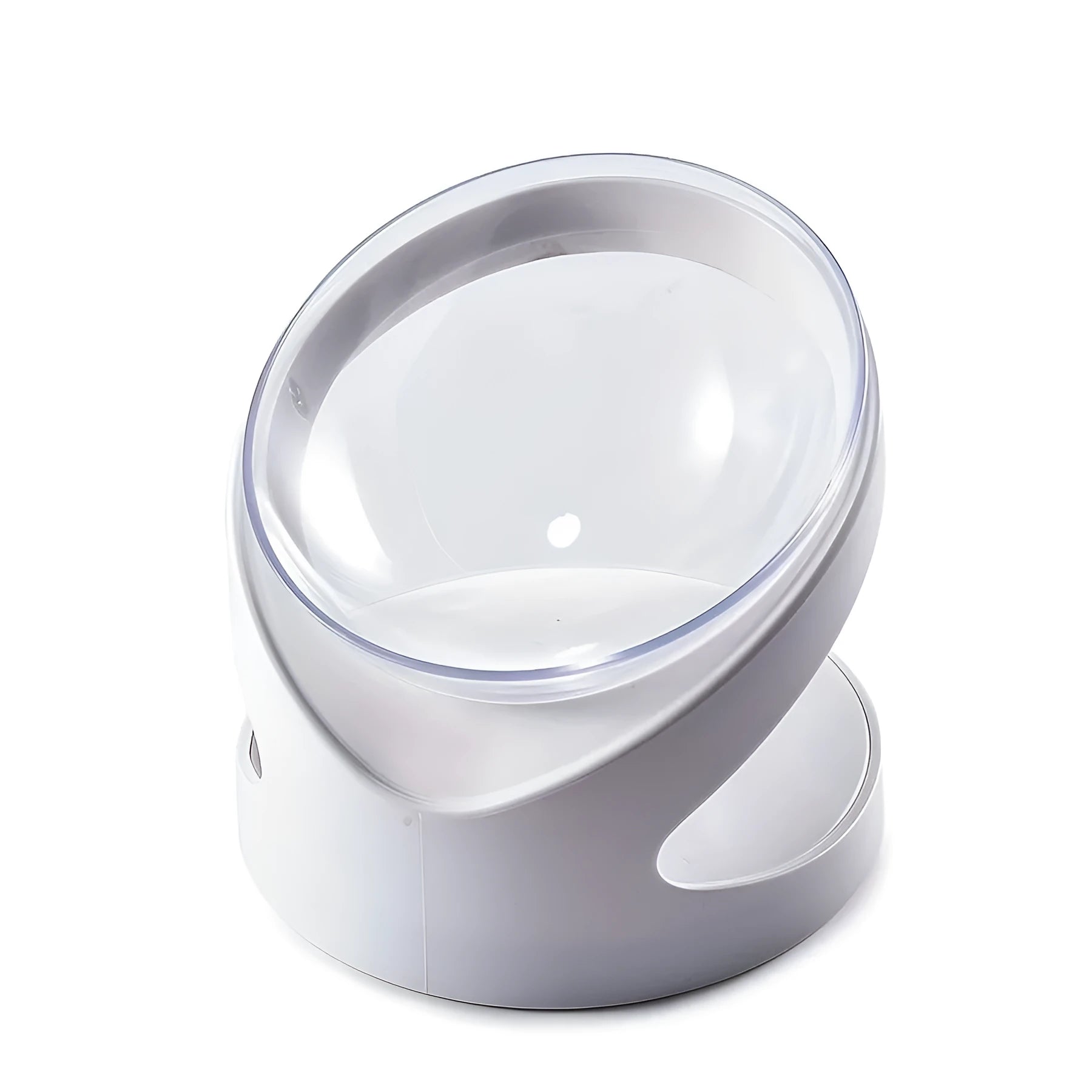 White elevated cat food bowl with clear plastic and 8.5cm height for anti-vomit feeding