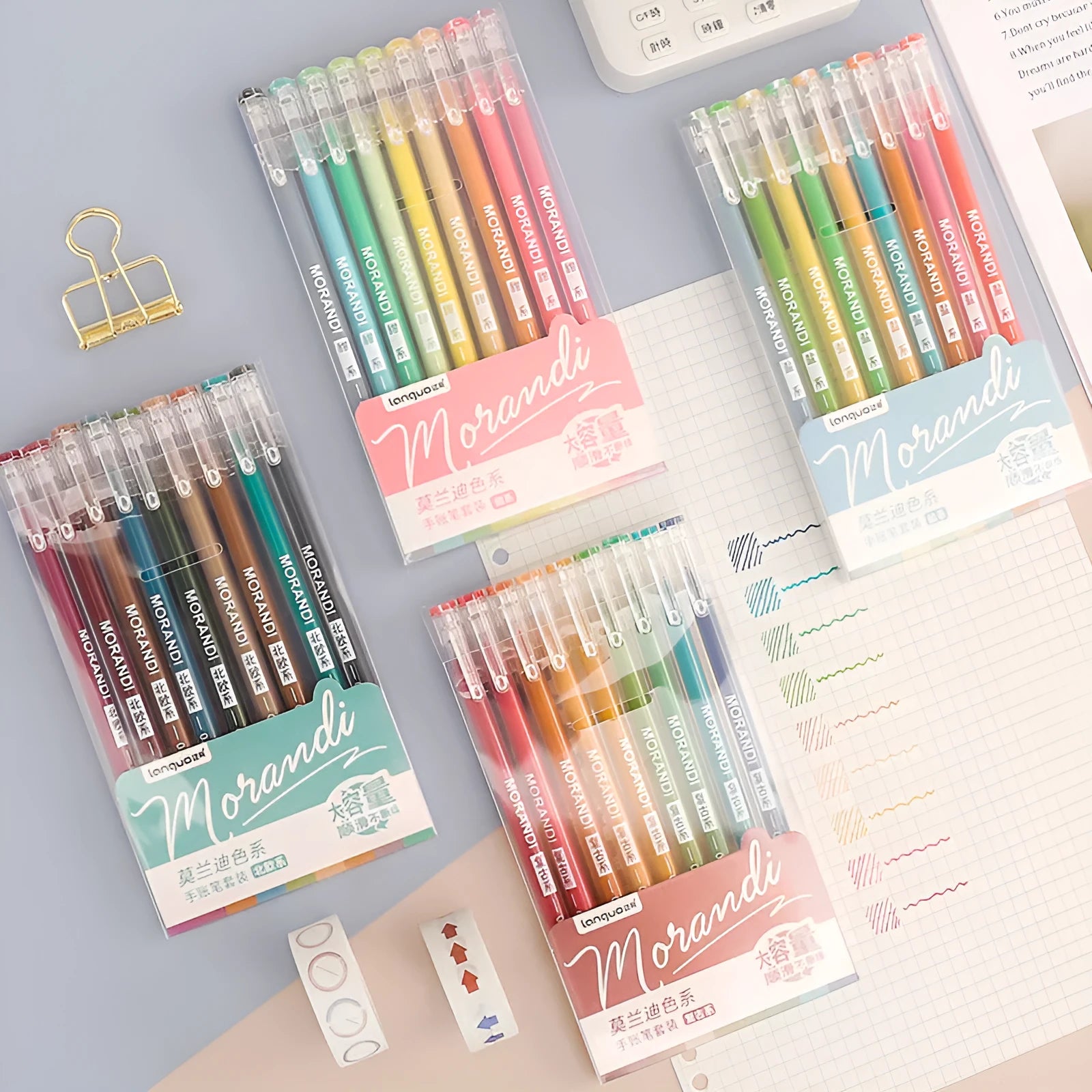 Set of nine retro-inspired gel pens with 0.5mm needle tips in a cute Japanese colour style