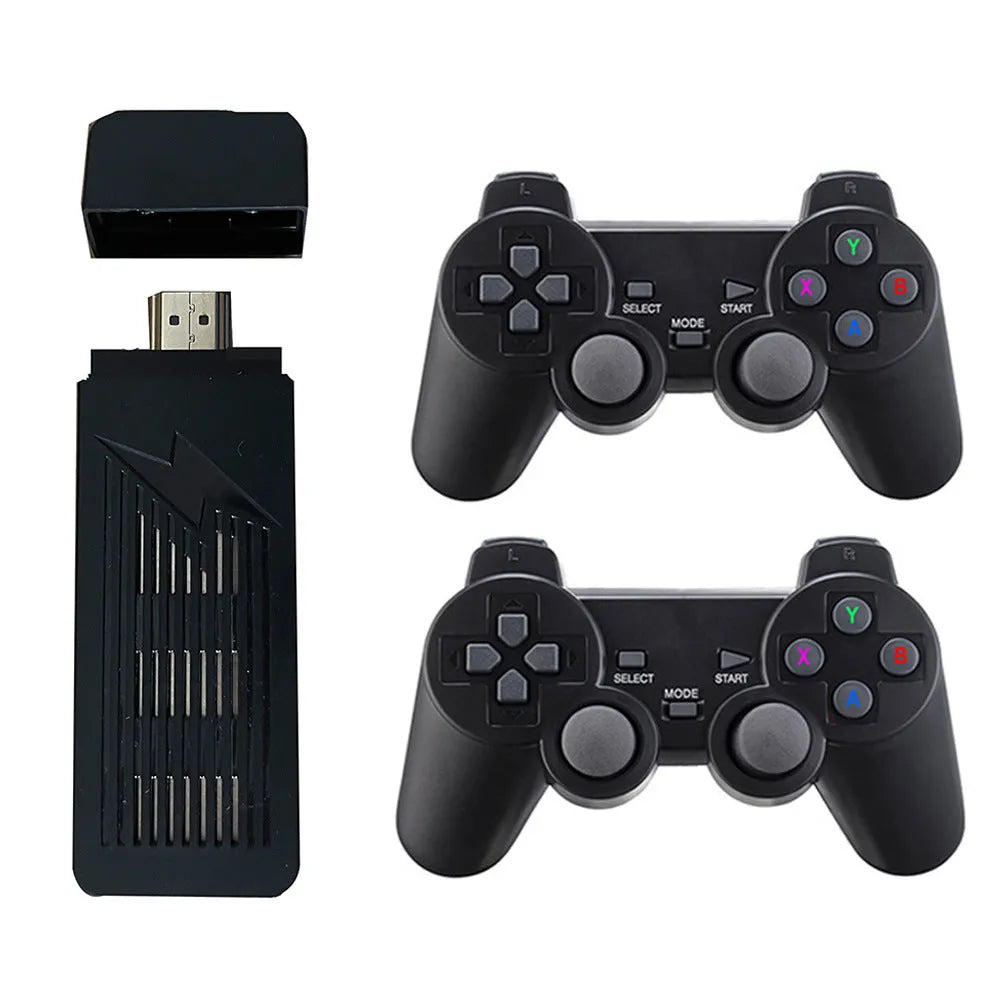 New X9 HD home game console with retro style, two black controllers, and HDMI cable on a desk