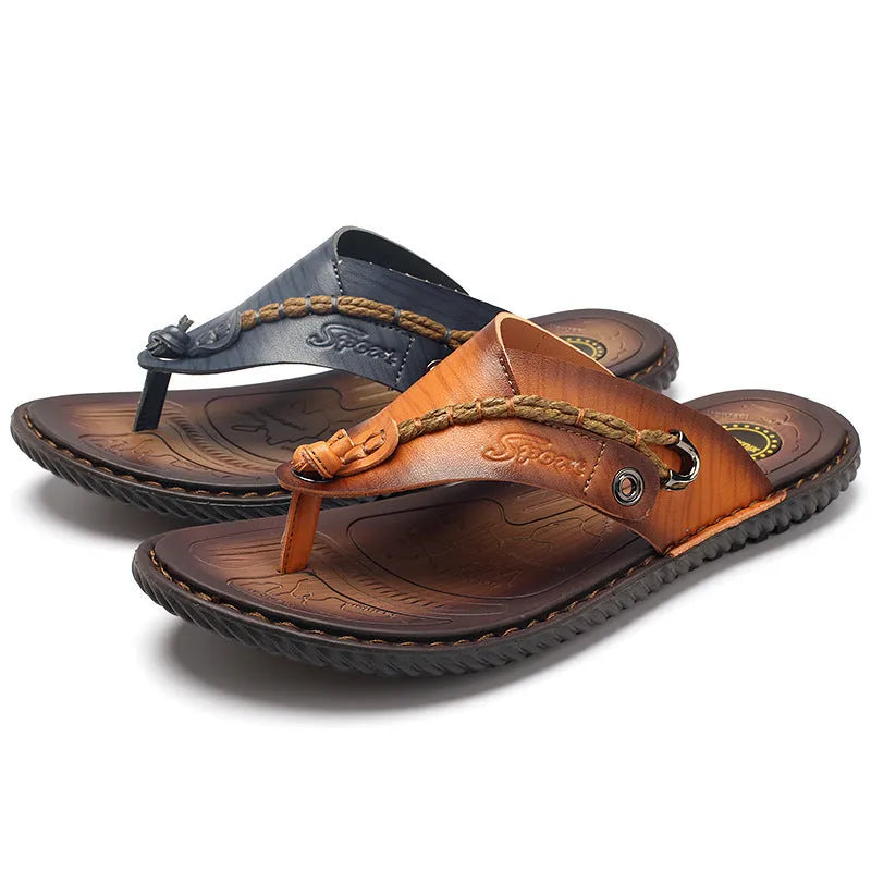 Men's dark blue herringbone outdoor slippers with a rubber sole, shown in a large size.