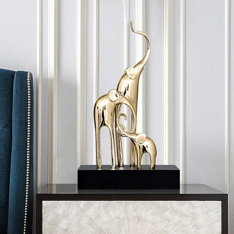 Fortune Bring Elephant decorative resin figurine in bright gold, rose gold, silver, or retro colour finish.