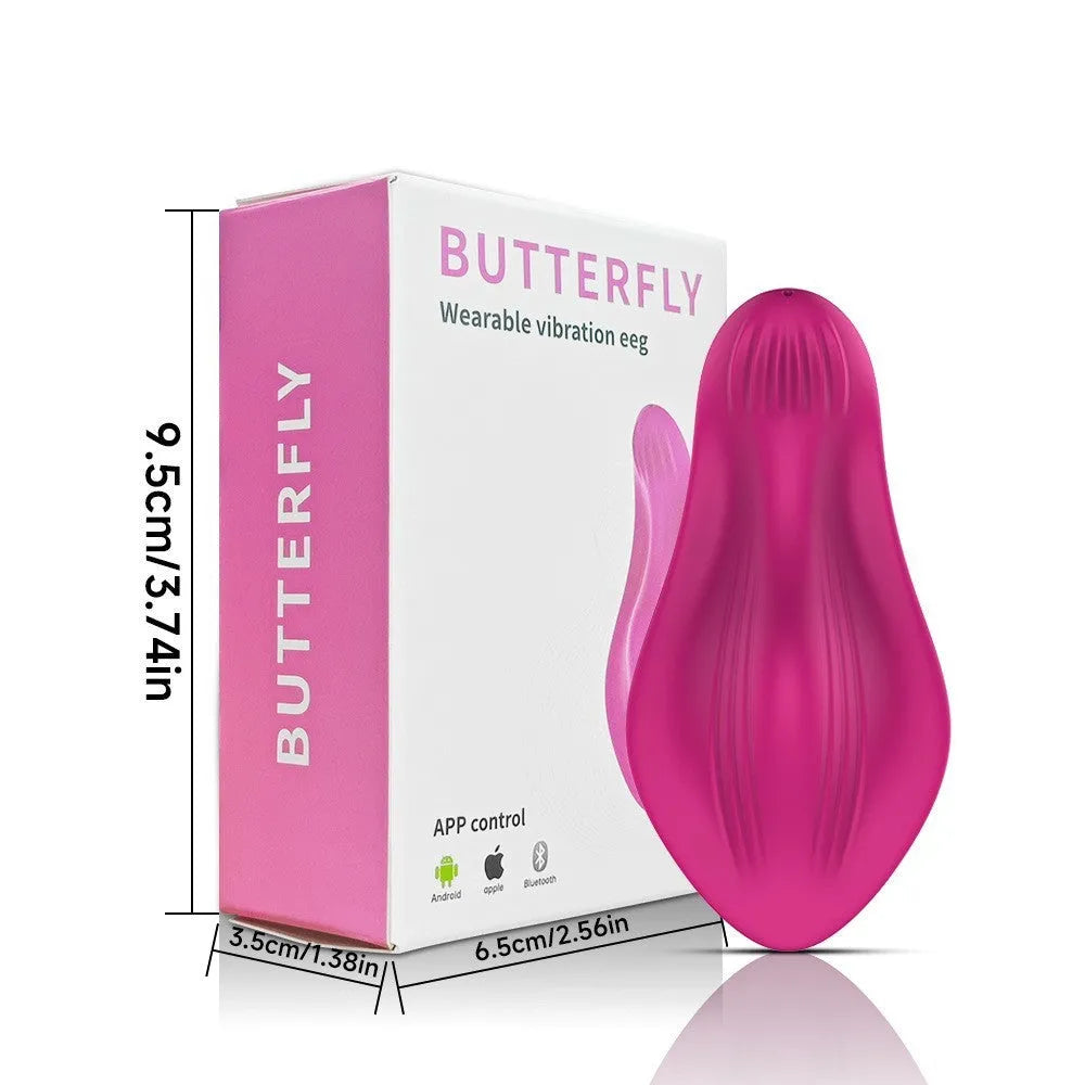 Rose red wearable female vibrator with butterfly shape and app control capability