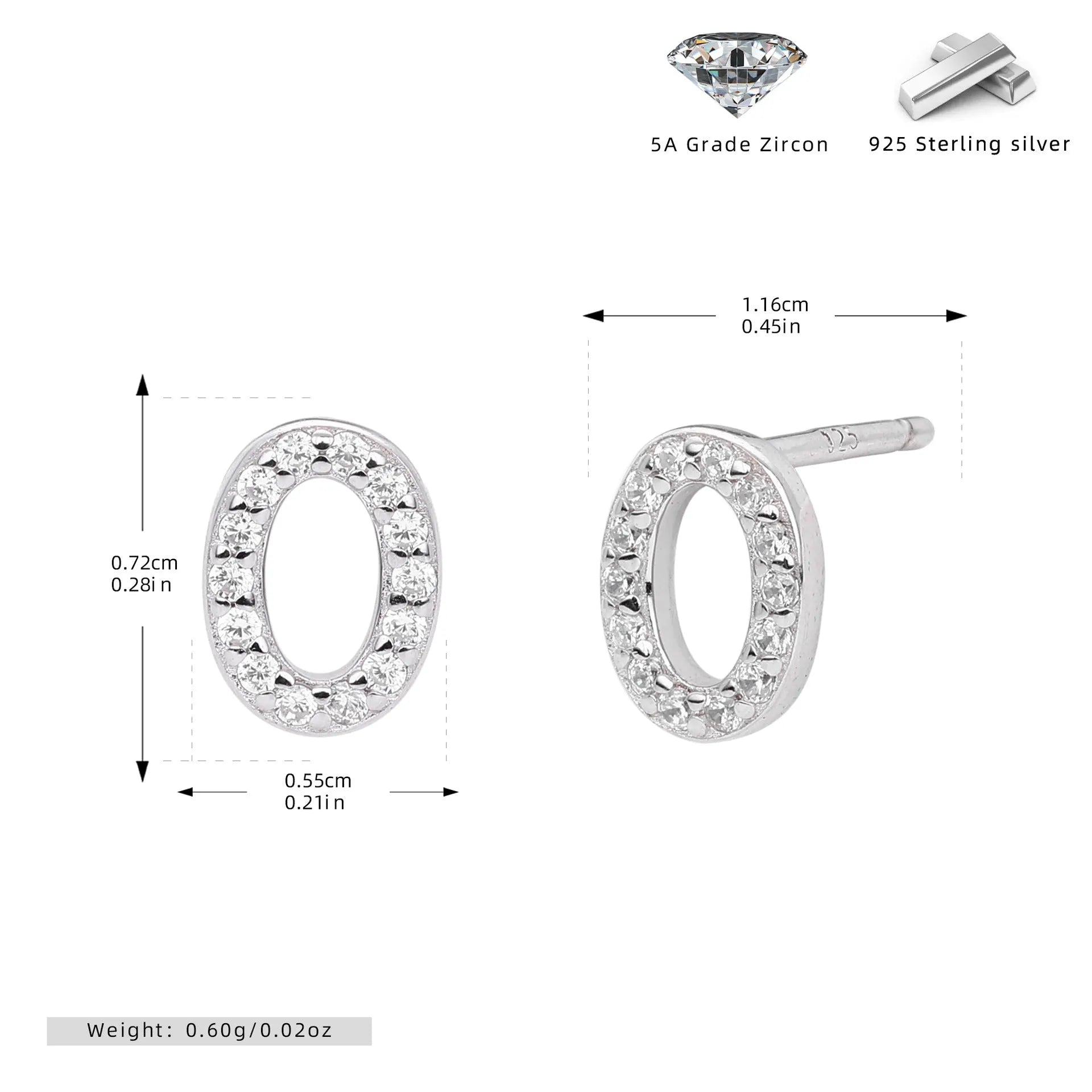 925 silver letter ear stud with electroplated gold finish, alphabet motif