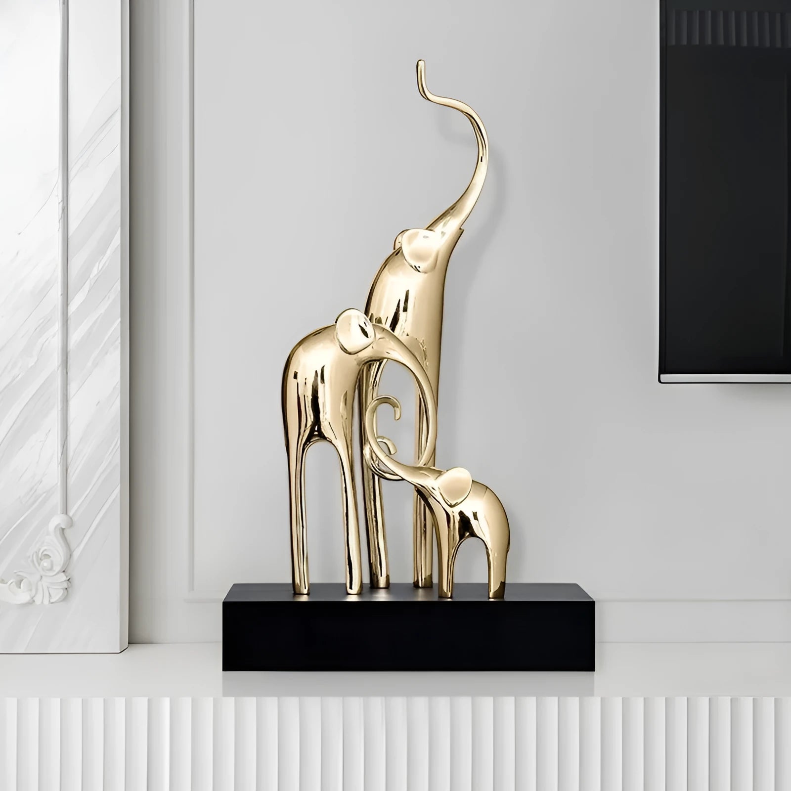 Fortune Bring Elephant decorative resin figurine in bright gold, rose gold, silver, or retro colour finish.
