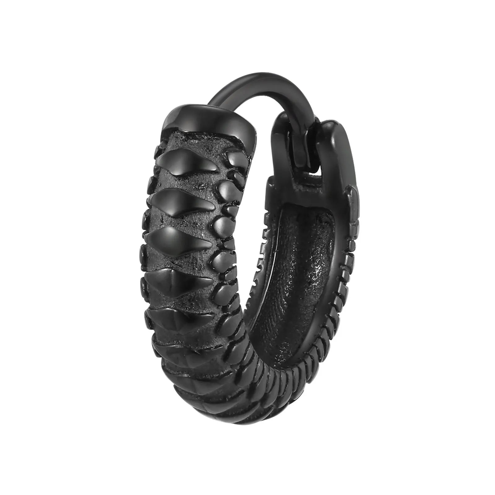 Stainless steel men's earrings with snake pattern design in black and gold colour options