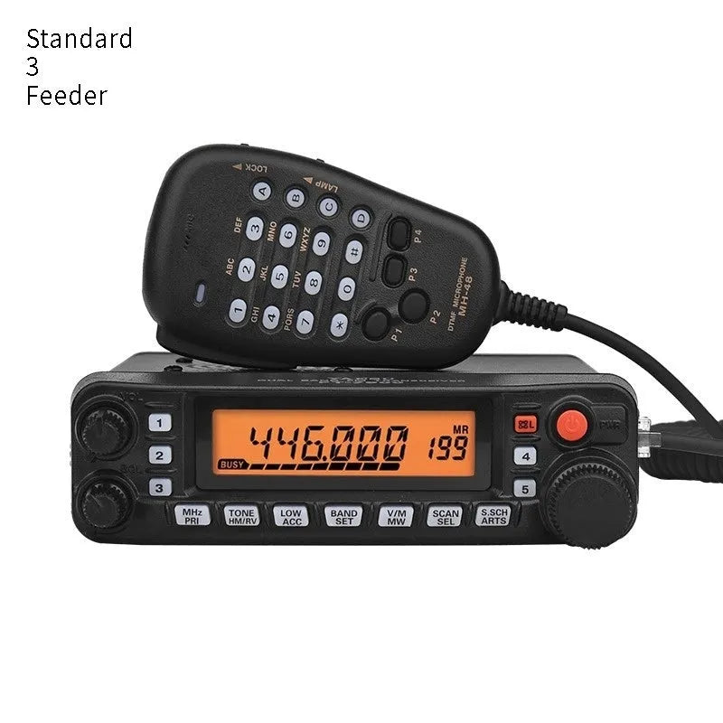 Walkie-talkie unit with antenna and clamp options for vehicle installation during self-driving tours