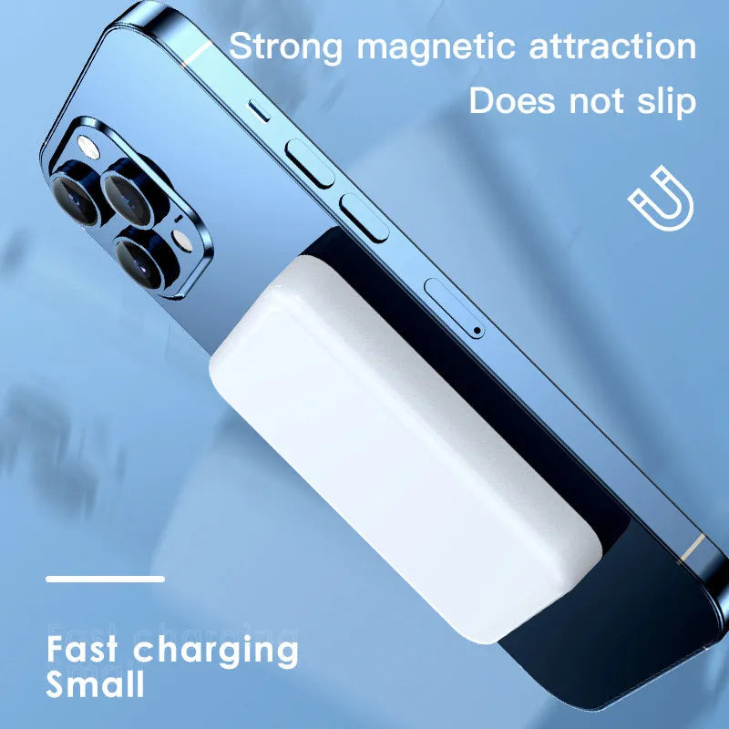 Pink purple white magnetic wireless power bank showing 20000mAh capacity and 20W output