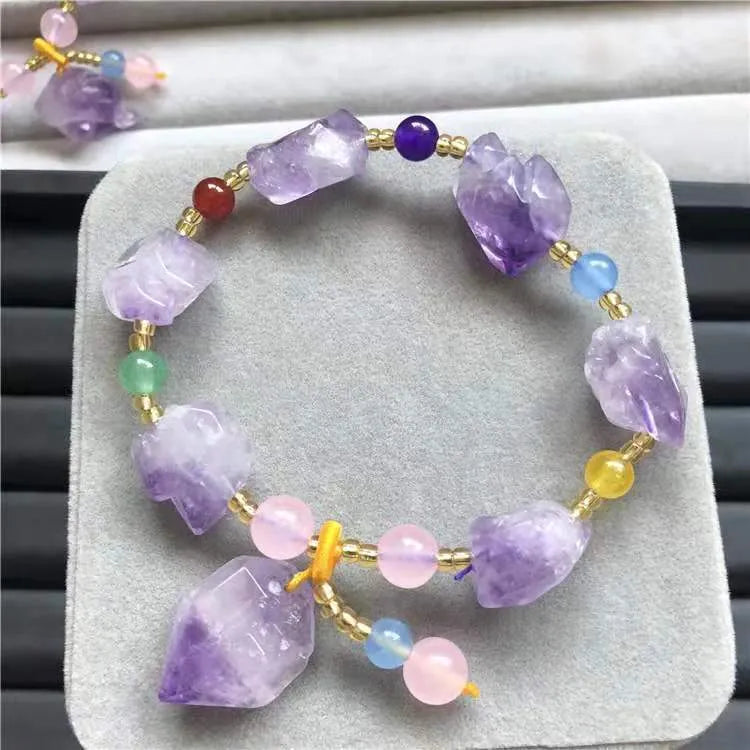 Natural style amethyst bead bracelet with fu character decoration for women's jewellery
