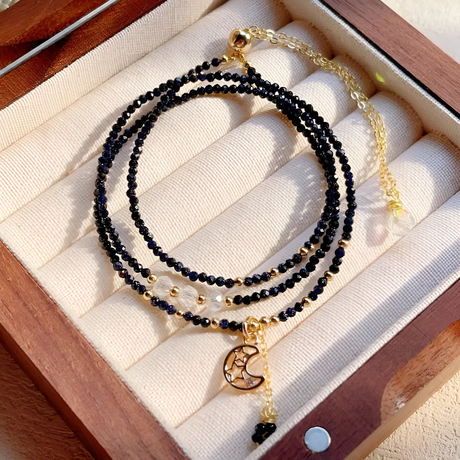 Blue gold sand stone three-ring multi-layer bracelet for women with manual craftsmanship