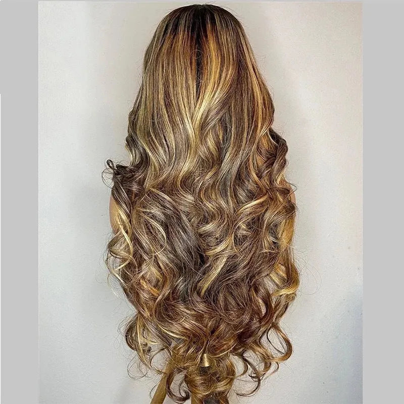 Front lace wig with 134 gradient long curly synthetic hair and side bangs.