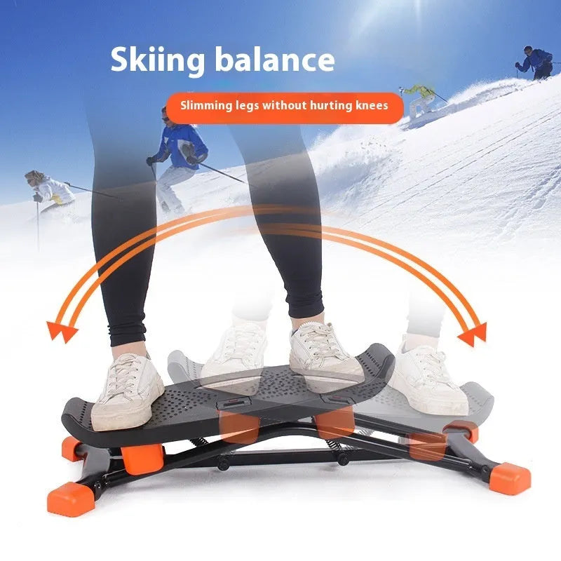 Black mini fitness skiing machine with elastic hand straps, compact home exercise equipment