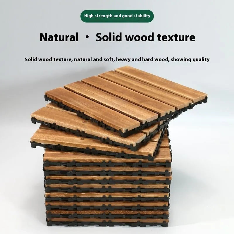 Camphor pine wood flooring panels in 30x30cm squares with brushed wax oil and durable brushed finishes