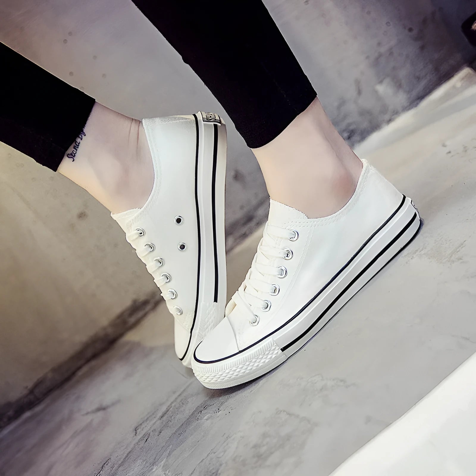 Women's solid colour canvas summer shoes available in black, white black, white red, and all black colour options.
