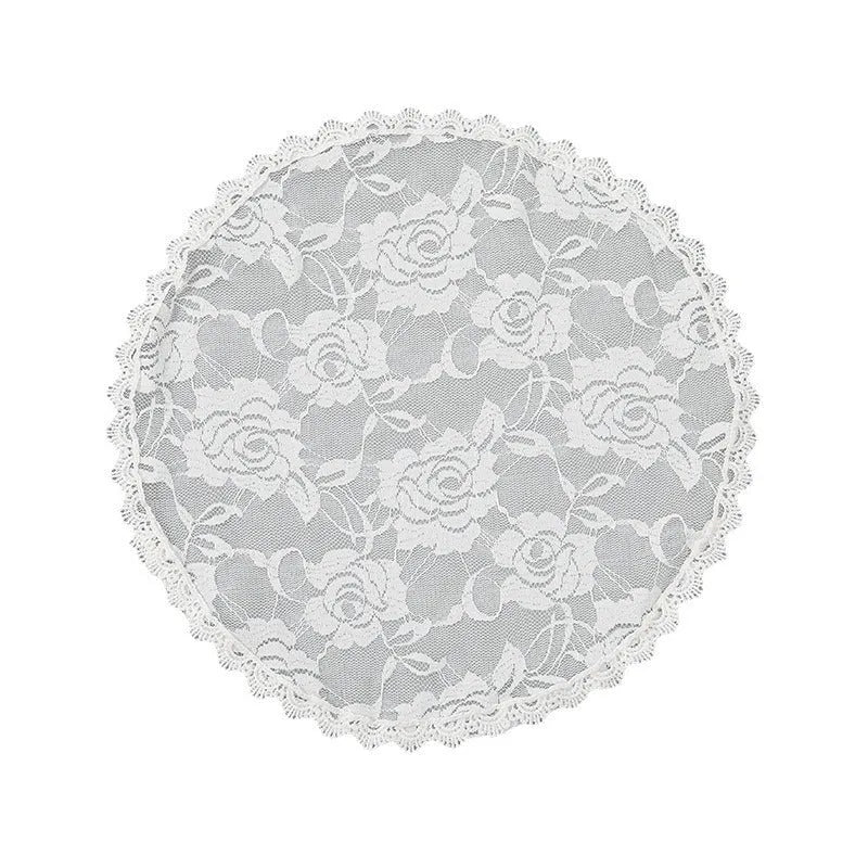 Round white bridal veil headpiece with flowers, 30cm diameter