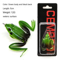 Bionic frog fishing lure with realistic snake head design and double hooks in grass green colour