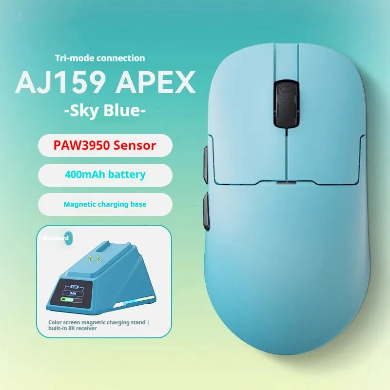 AJ159 gaming mouse in eight colour options with tri-mode wireless wired Bluetooth connectivity