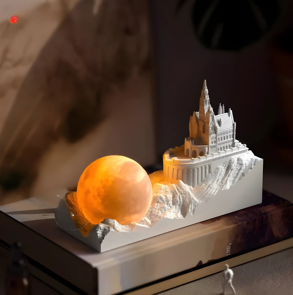 Mountain night light with touch control LED and essential oil gift box on desk