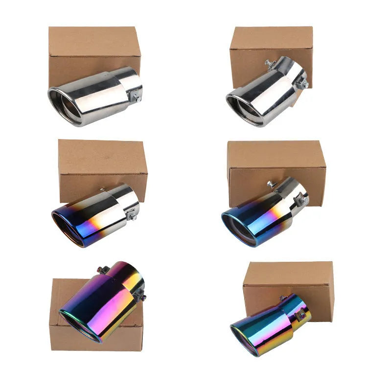 Stainless steel car exhaust tail pipe modification kit in straight and curved designs with 140mm length