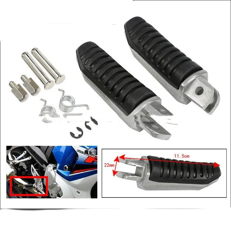 Black aluminium alloy motorcycle footrest pedal set for Suzuki models on a white background.