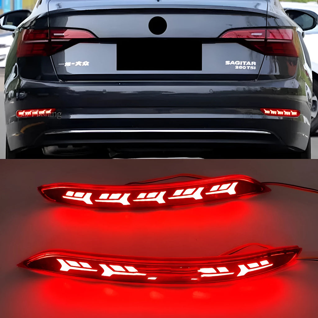 Modified Volkswagen Sagitar rear bumper LED light with scan flowing water effect for 2019-2021 models.