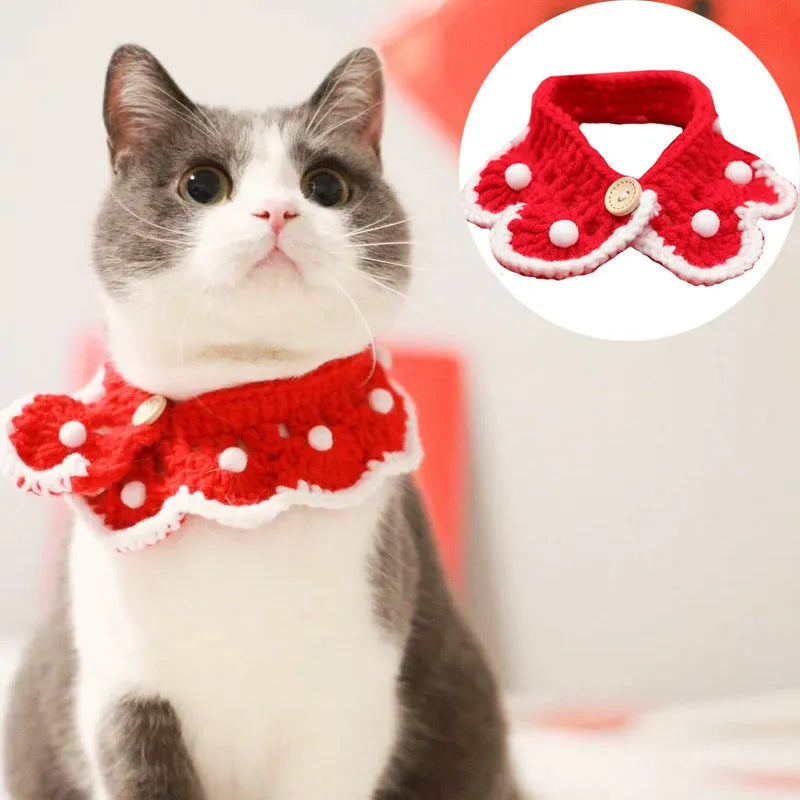 Cartoon pattern wool knitted collar for pets in four sizes with milk cotton construction