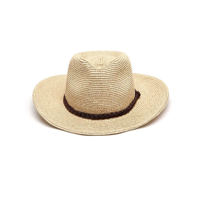 Men's foldable straw sun hat with wide brim in beige colour