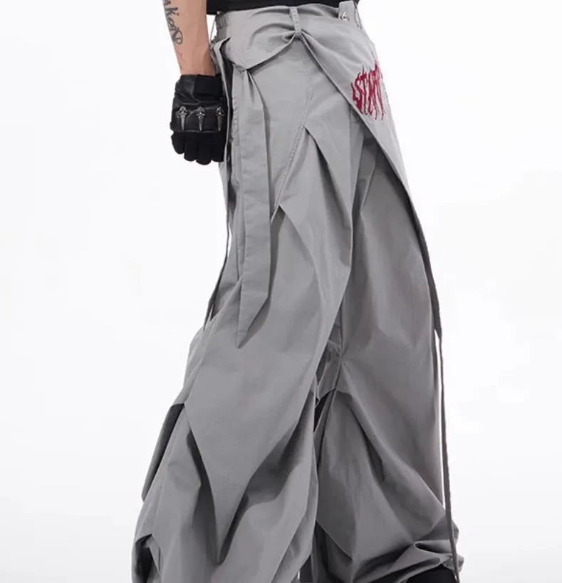 Korean style wide-leg summer pants for boys in black and grey solid colours.
