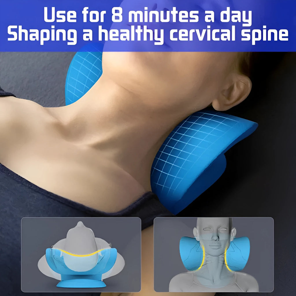 Cervical spine stretch gravity traction neck stretcher pillow in black foam for neck pain relief