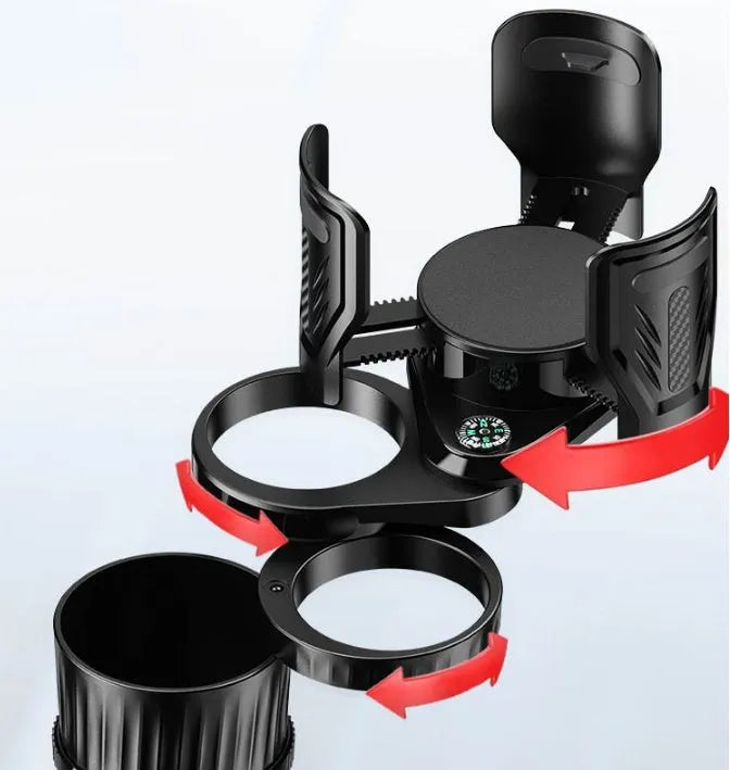 One Point Four car cup holder with retractable adjustable bottom in carbon fibre black
