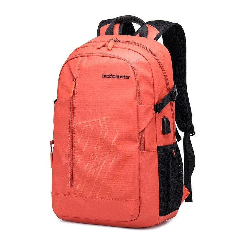 Blue plaid pattern 18 inch laptop backpack with curved shoulder strap