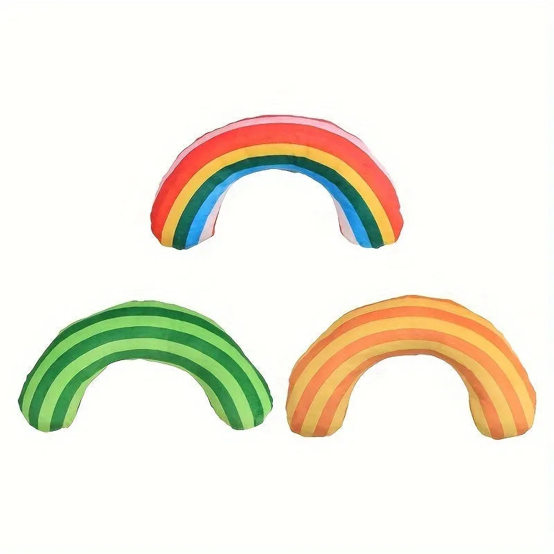 Set of four striped pattern cat pillow toys measuring 23cm by 20cm with catnip filling