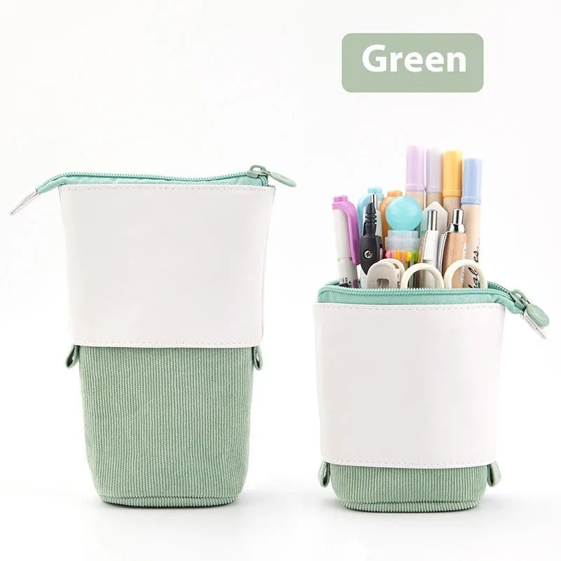 Korean style telescopic drop-down stationery case in PU corduroy with six colour options