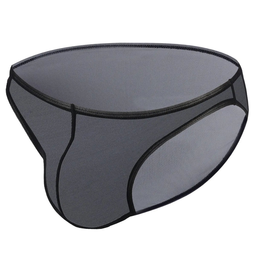 Men's black quick-drying nylon shorts with triangle mid waist design on hanger