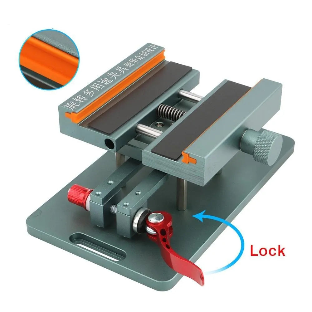 Mobile phone repair fixture with adjustable clamps and silicone pads for glass rear cover replacement