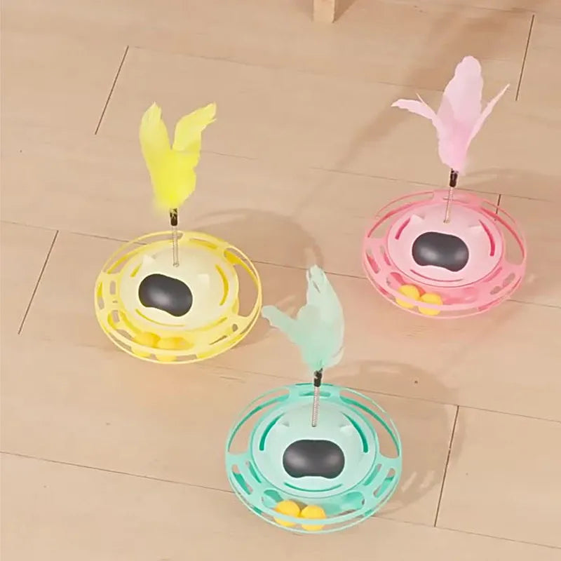 Pink cat tumbler turntable toy measuring 17x10cm for interactive feline play