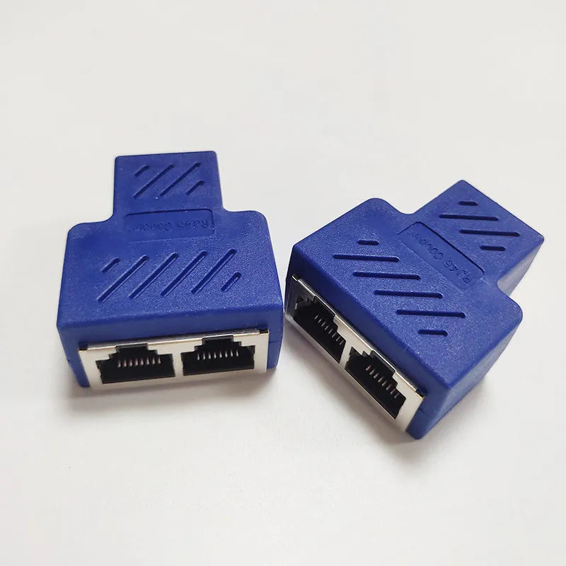 RJ45 network cable splitter adapter in multiple colours with three-way tee design