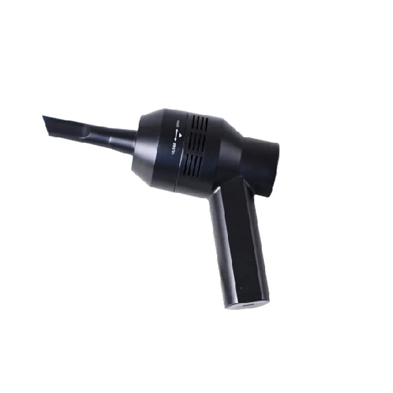 Black desktop mini vacuum cleaner with 4W power rating on a desk surface