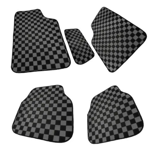 Car universal foot pad checkerboard five-piece suede set in black and red colour option