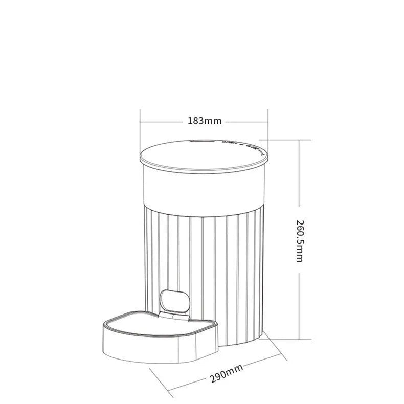 White PP cat automatic pet feeder with WIFI control, side view showing button panel and food tray