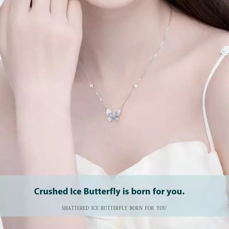 S925 silver butterfly necklace with electroplated pendant on an adjustable O-ring chain.
