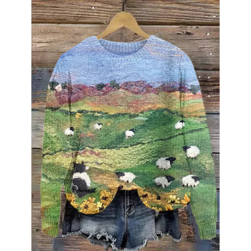 Little Flower digital printed floral pattern round neck polyester sweater shown in multiple colour options
