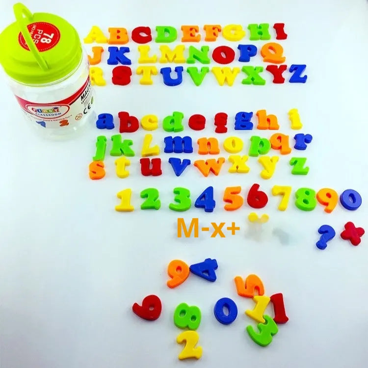 78 piece magnetic early education alphabet and pinyin sticker set on a magnetic board