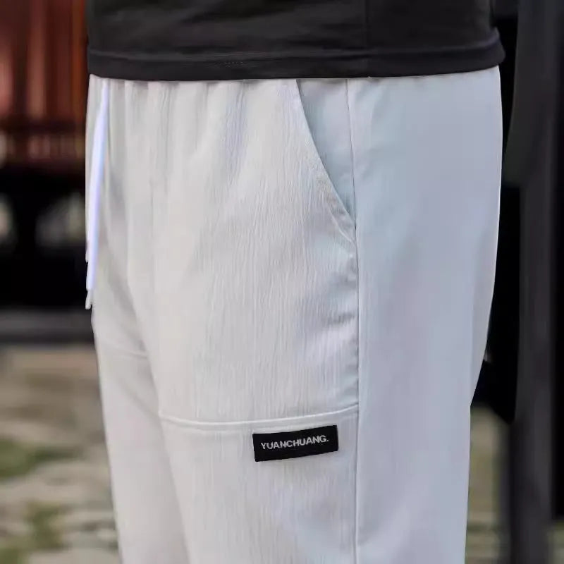 Men's light grey polyester trousers for spring and autumn casual wear